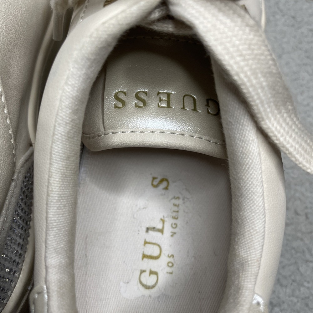 Guess Women's Platform Sneaker Off-White Size 6 Sparkle Lace-up Logo - Picture 11 of 12